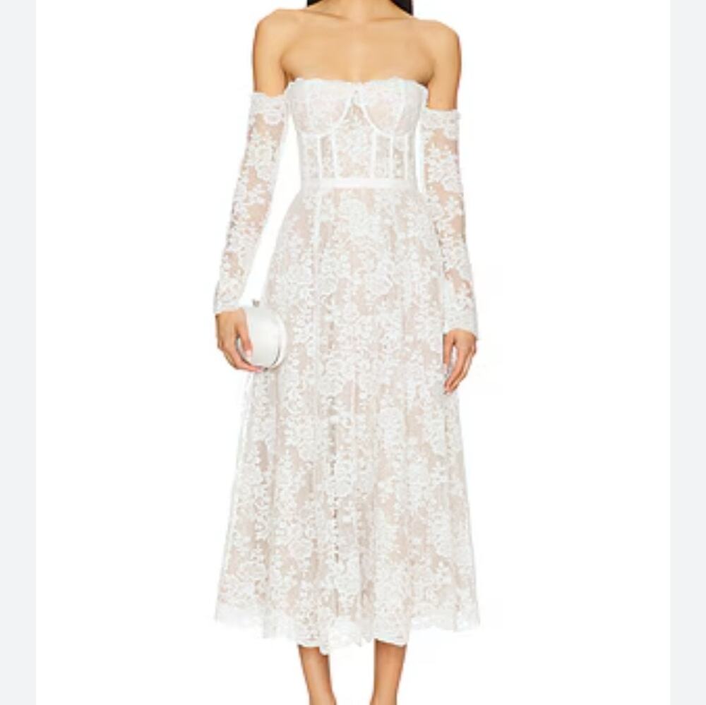 V. Chapman Katherine Chantilly Lace Corset Bridal Midi Dress White NWT Size 14